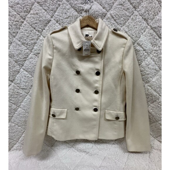 J. CREW women size 8 beige jacket double breasted waist wool ooat - Picture 13 of 16
